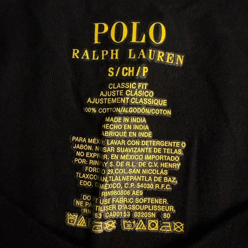Polo Ralph Lauren Mens‎ S Classic Fit V Neck Black T-Shirt 100% Cotton